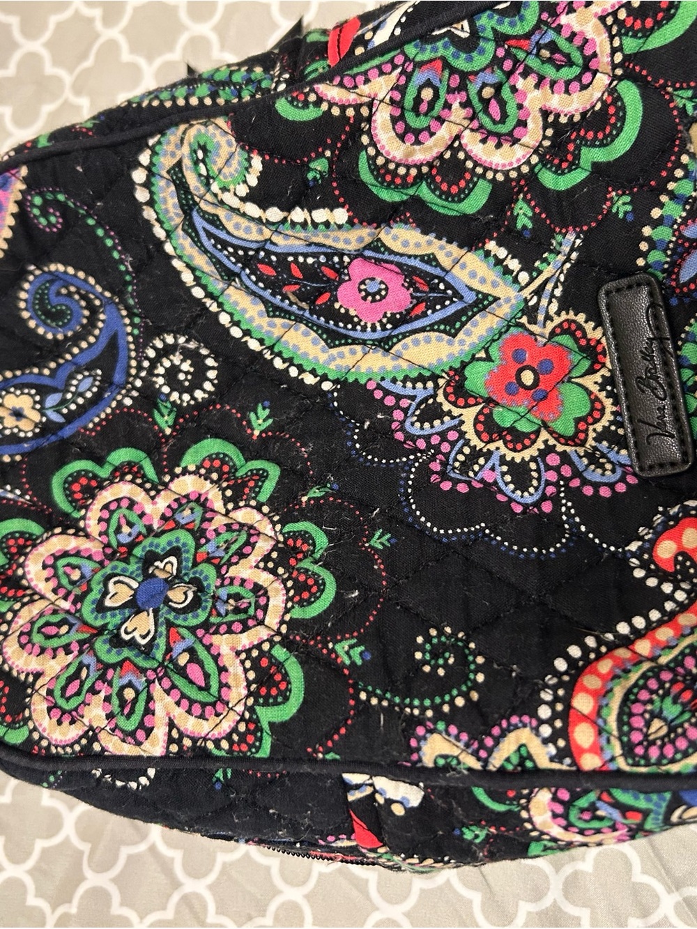 Vera Bradley Black Quilted Tote with Multicolor Paisley Floral Print- lunchbox